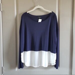Lumiere - navy and white long sleeve top. Boat neck, drop shoulder
